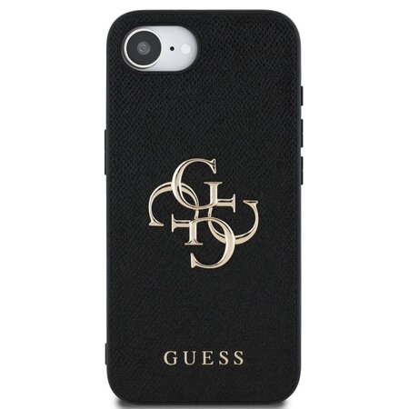 Guess PU Grained 4G Metal Logo Zadní Kryt pro iPhone 16e Černá