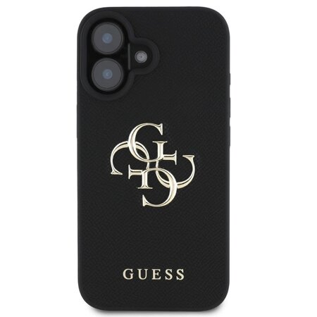 Guess PU Grained 4G Metal Logo Zadní Kryt pro iPhone 16 Černá