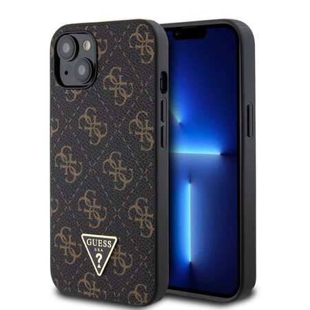 Guess PU Leather 4G Triangle Metal Logo Zadní Kryt pro iPhone 13 Black