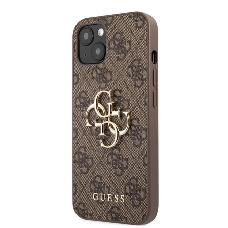 Guess PU 4G Metal Logo Zadní Kryt pro iPhone 13 Brown