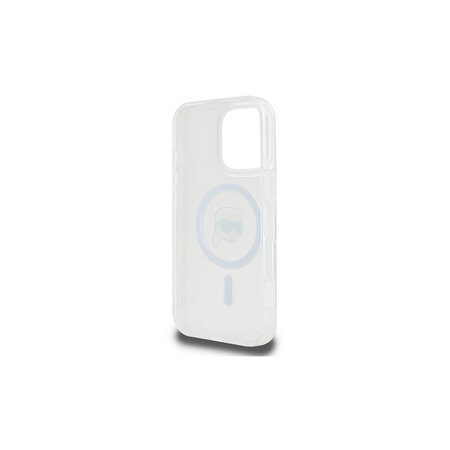 Karl Lagerfeld IML Karl Head Metal Frame MagSafe Zadní Kryt pro iPhone 16 Pro Průhledná