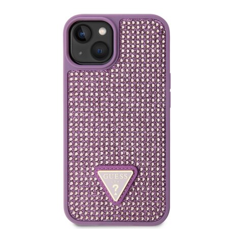 Guess Rhinestones Triangle Metal Logo Kryt pro iPhone 14 fialový