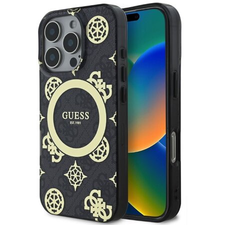 Guess IML 4G Peony MagSafe Zadní Kryt pro iPhone 16 Pro Black