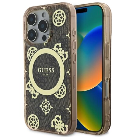 Guess IML 4G Peony MagSafe Zadní Kryt pro iPhone 16 Pro Brown