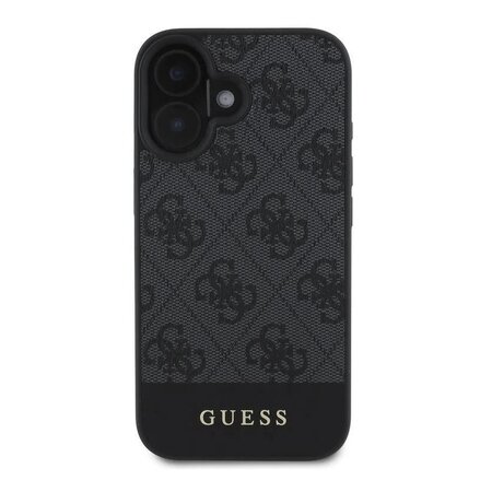 Guess PU 4G Stripe Zadní Kryt pro iPhone 16 Šedá