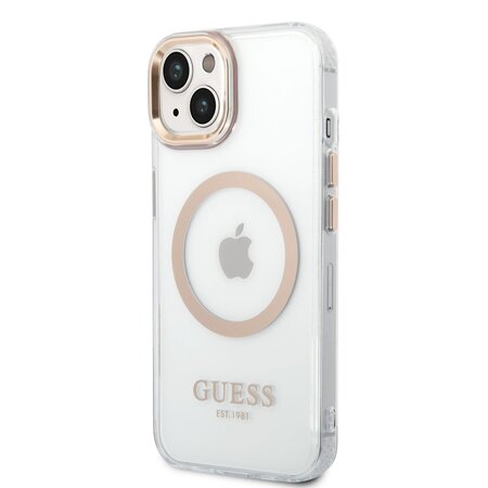 Guess Transparent MagSafe Kompatibilní Zadní Kryt pro iPhone 14 Gold