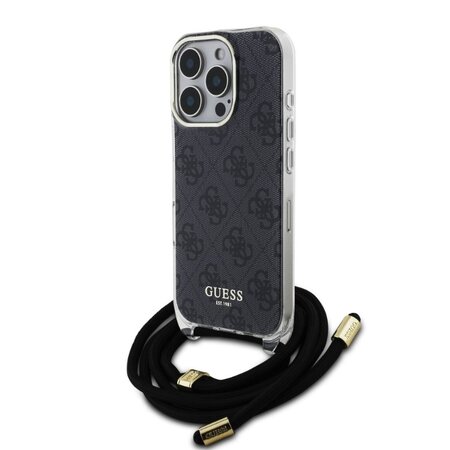 Guess IML 4G Printed Crossbody Popruh Zadní Kryt pro iPhone 16 Pro Black