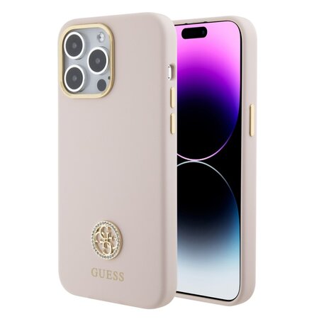 Guess Liquid Silicone 4G Strass Metal Logo Zadní Kryt pro iPhone 15 Pro Max Pink