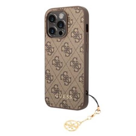 Guess 4G Charm Zadní Kryt pro iPhone 14 Pro Tone on Tone Brown