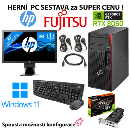 Herní PC sestava Fujitsu P758 Intel Core i7 / 16 GB RAM / 512 GB SSD / Ge-Force RTX 3050 / Windows 11 + 27" IPS monitor