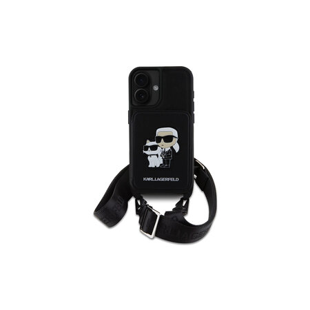 Karl Lagerfeld Saffiano Crossbody Popruh Karl and Choupette Kryt pro iPhone 16 Černá