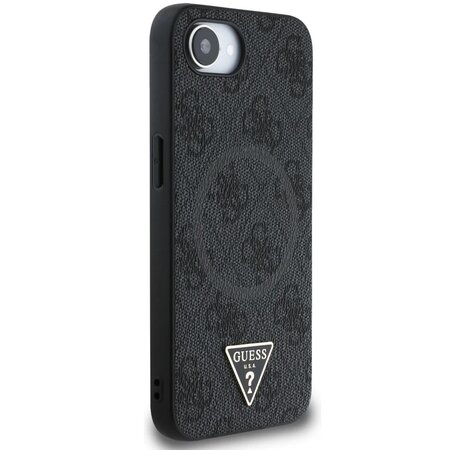 Guess PU 4G Strass Triangle Metal Logo Zadní Kryt pro iPhone 16e Černá
