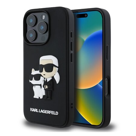 Karl Lagerfeld 3D Rubber Karl and Choupette Zadní Kryt pro iPhone 16 Pro Black