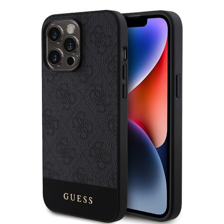 Guess PU 4G Stripe MagSafe Zadní Kryt pro iPhone 15 Pro Black