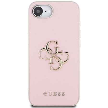 Guess PU Grained 4G Metal Logo Zadní Kryt pro iPhone 16e Růžová