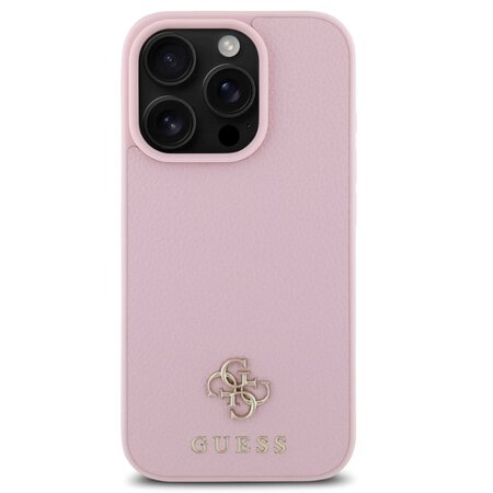 Guess PU Grained 4G Small Metal Logo MagSafe Zadní Kryt pro iPhone 16 Pro Růžová