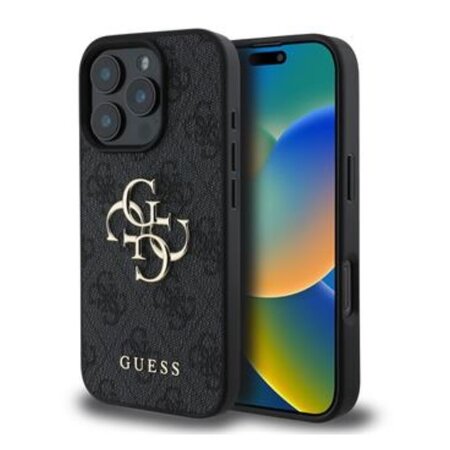 Guess PU 4G Metal Logo Zadní Kryt pro iPhone 16 Pro Grey