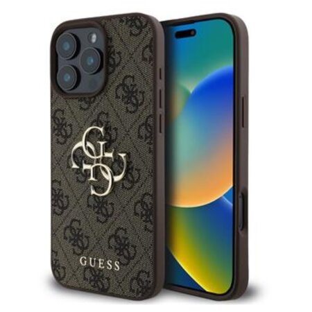 Guess PU 4G Metal Logo Zadní Kryt pro iPhone 16 Pro Max Brown