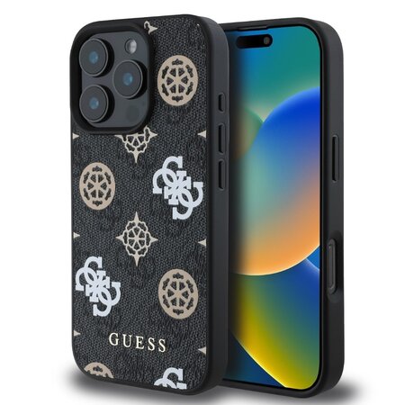 Guess PU 4G Peony MagSafe Zadní Kryt pro iPhone 16 Pro Black