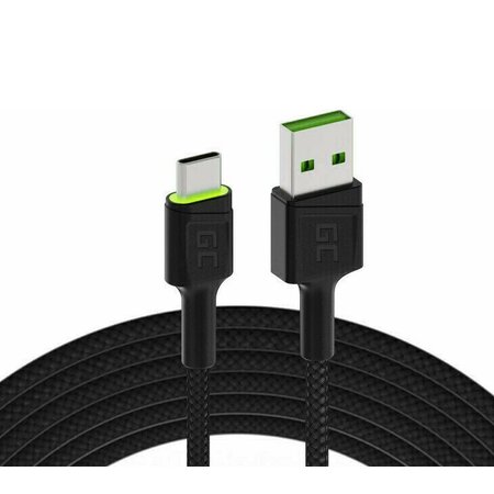 USB kabel Green Cell KABGC13 USB-A - USB-C 2m, černý, zelené podsvícení