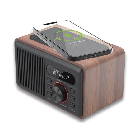 Rádio CARNEO W100 DAB+, FM, BT, Wireless charging, wood