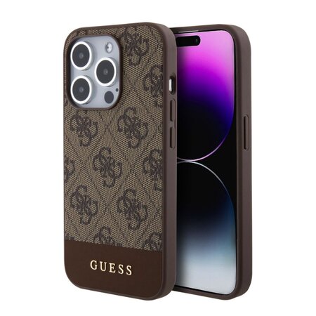 Guess PU 4G Stripe MagSafe Zadní Kryt pro iPhone 15 Pro Brown