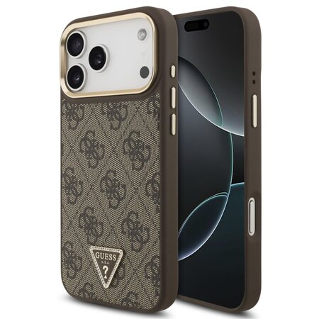 Guess zadní kryt pro iPhone 17 Pro Max, PU Kůže 4G Triangle Logo Gold Frame MagSafe - hnědá Guess zadní kryt pro iPhone 17 Pro Max, PU Kůže 4G Triangle Logo Gold Frame MagSafe - hnědá