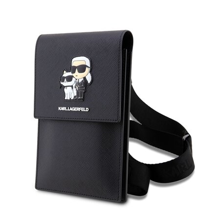 Karl Lagerfeld Saffiano Metal Logo NFT Wallet Phone Bag černý