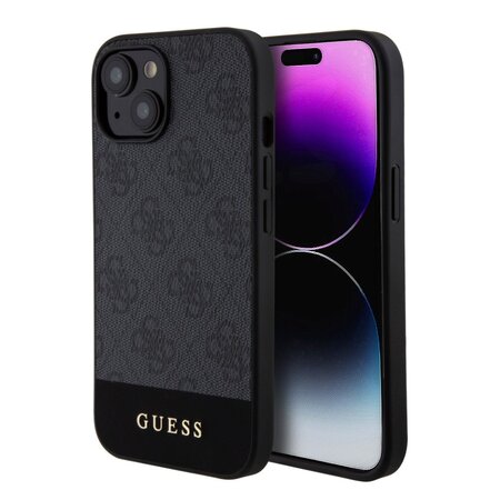 Guess PU 4G Stripe MagSafe Zadní Kryt pro iPhone 15 Black