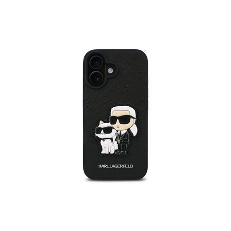 Karl Lagerfeld PU Saffiano Karl and Choupette Zadní Kryt pro iPhone 16 Černá