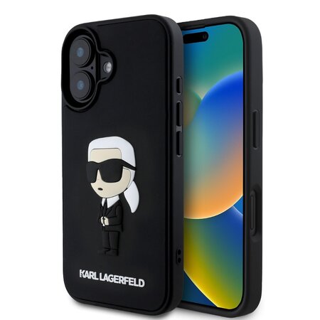 Karl Lagerfeld 3D Rubber Ikonik Zadní Kryt pro iPhone 16 Black