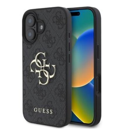 Guess PU 4G Metal Logo Zadní Kryt pro iPhone 16 Grey