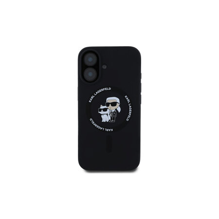 Karl Lagerfeld Liquid Silicone Karl and Choupette MagSafe Zadní Kryt pro iPhone 16 Černá