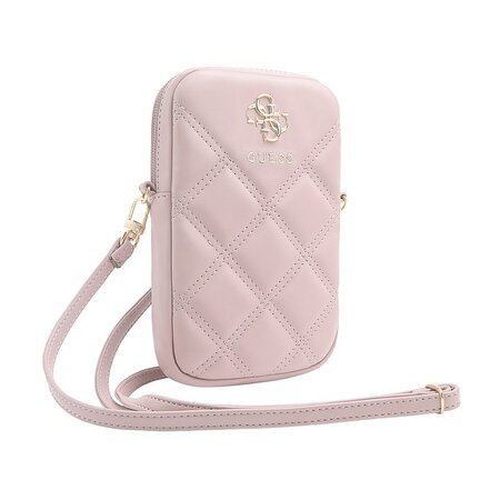 Guess PU Quilted 4G Metal Logo Taška na Telefon se Zipem Pink