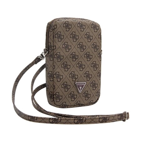 Guess PU 4G Triangle Logo Wallet Phone Bag Zipper, hnědá