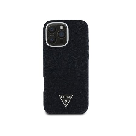 Guess Denim Triangle Logo MagSafe Zadní Kryt pro iPhone 16 Pro Černá