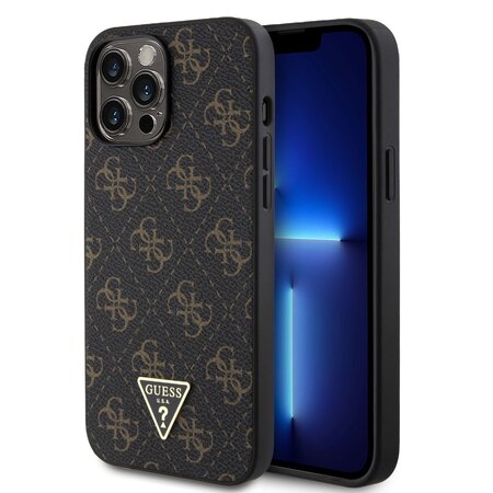 Guess PU Leather 4G Triangle Metal Logo Zadní Kryt pro iPhone 13 Pro Max Black