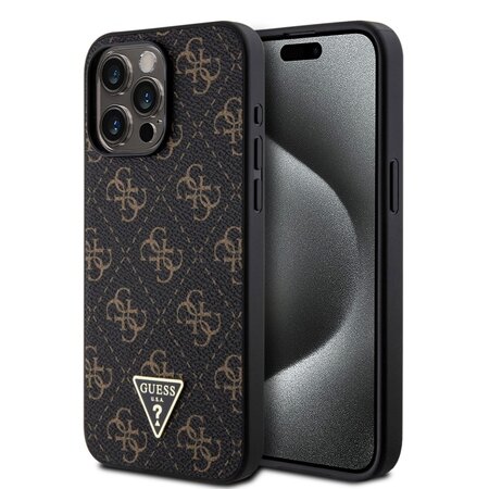 Guess PU Leather 4G Triangle Metal Logo Zadní Kryt pro iPhone 15 Pro Max Black