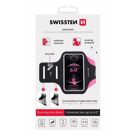 Swissten Armband sportovní pouzdro pro 6" telefony - růžové