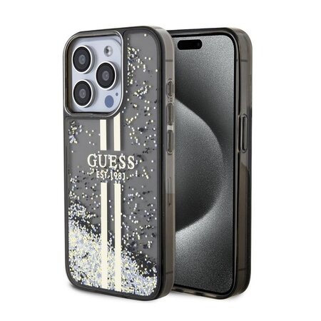 Guess PC/TPU Liquid Glitter Gold Stripe Zadní Kryt pro iPhone 15 Pro Max Black