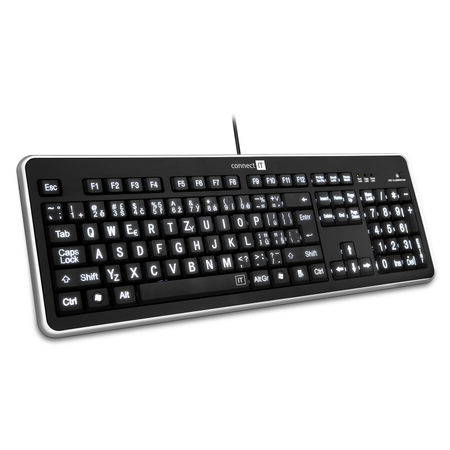 Connect IT LED bíle podsvícená klávesnice s velkým fontem, USB - černá