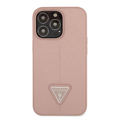 Guess PU Saffiano Triangle Zadní Kryt pro iPhone 13 Pro Pink