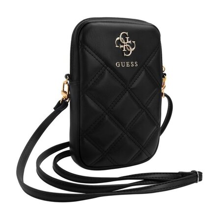 Guess PU Quilted 4G Metal Logo Wallet Phone Bag Zipper Black