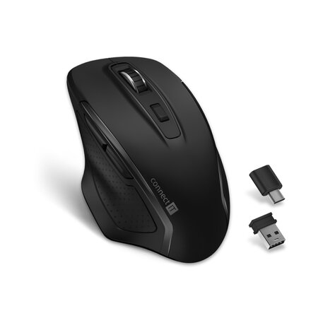 Connect IT Dual SmartSwitch bezdrátová myš, USB-A + C (+1x AA baterie) - černá