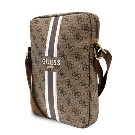 Guess PU 4G Printed Stripes Tablet Bag 10" Brown