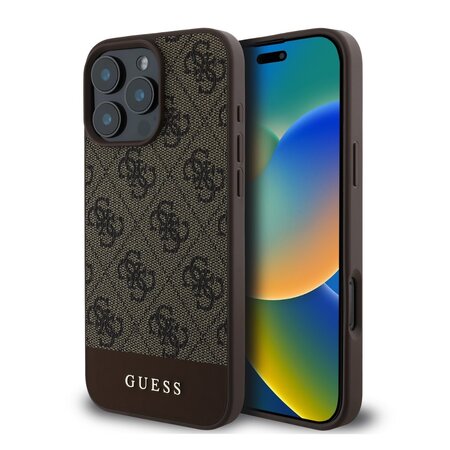 Guess PU 4G Stripe Zadní Kryt pro iPhone 16 Pro Brown