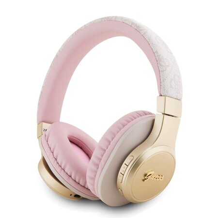 Guess PU Leather 4G Script Logo Bluetooth Stereo Headphone, růžová