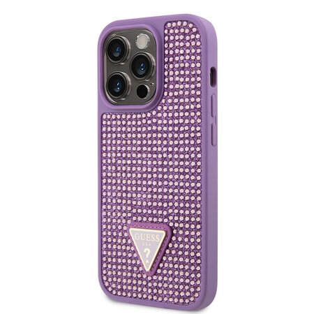 Guess Rhinestones Triangle Metal Logo Kryt pro iPhone 14 Pro fialový