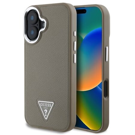 Guess PU Grained Triangle Logo Zadní Kryt pro iPhone 16 Brown