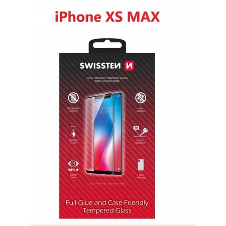 SKLO SWISSTEN FULL GLUE, COLOR FRAME, CASE FRIENDLY APPLE IPHONE XS MAX ČERNÉ